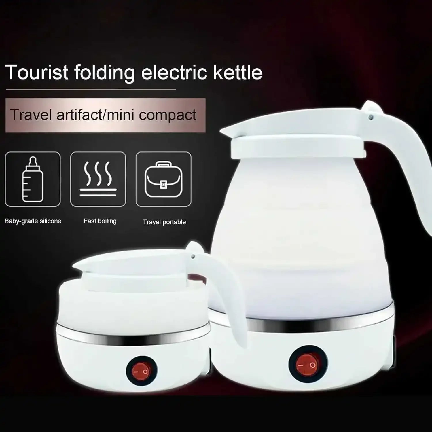Tourist folding electric kettle, portable travel mini compact, baby-grade silicone, white