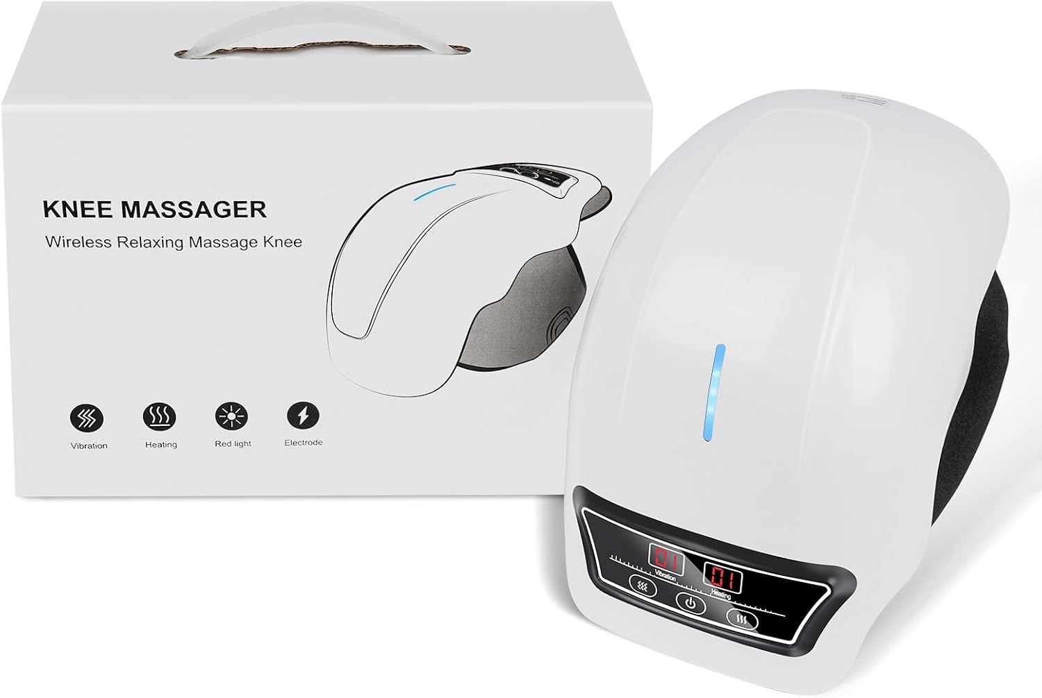 Cordless knee massager with box – heat, vibration, red light and electrode