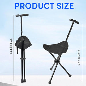 Foldable Cane with Built-In Seat, LED Light, Adjustable Height Support