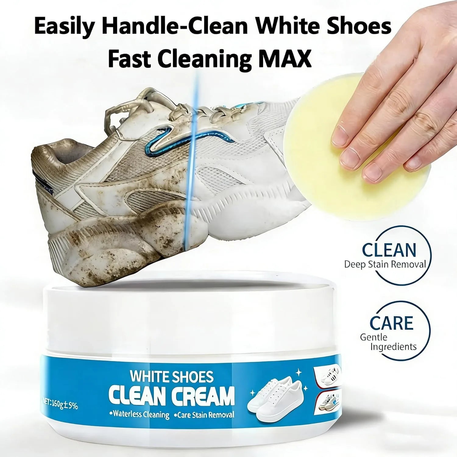 White Shoe Cleaner Cream with Sponge — No-Wash Sneaker Paste - product view 5 - Shoplex