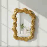 Wavy Rectangle Wall Mirror – Modern Gold Design - Shoplex