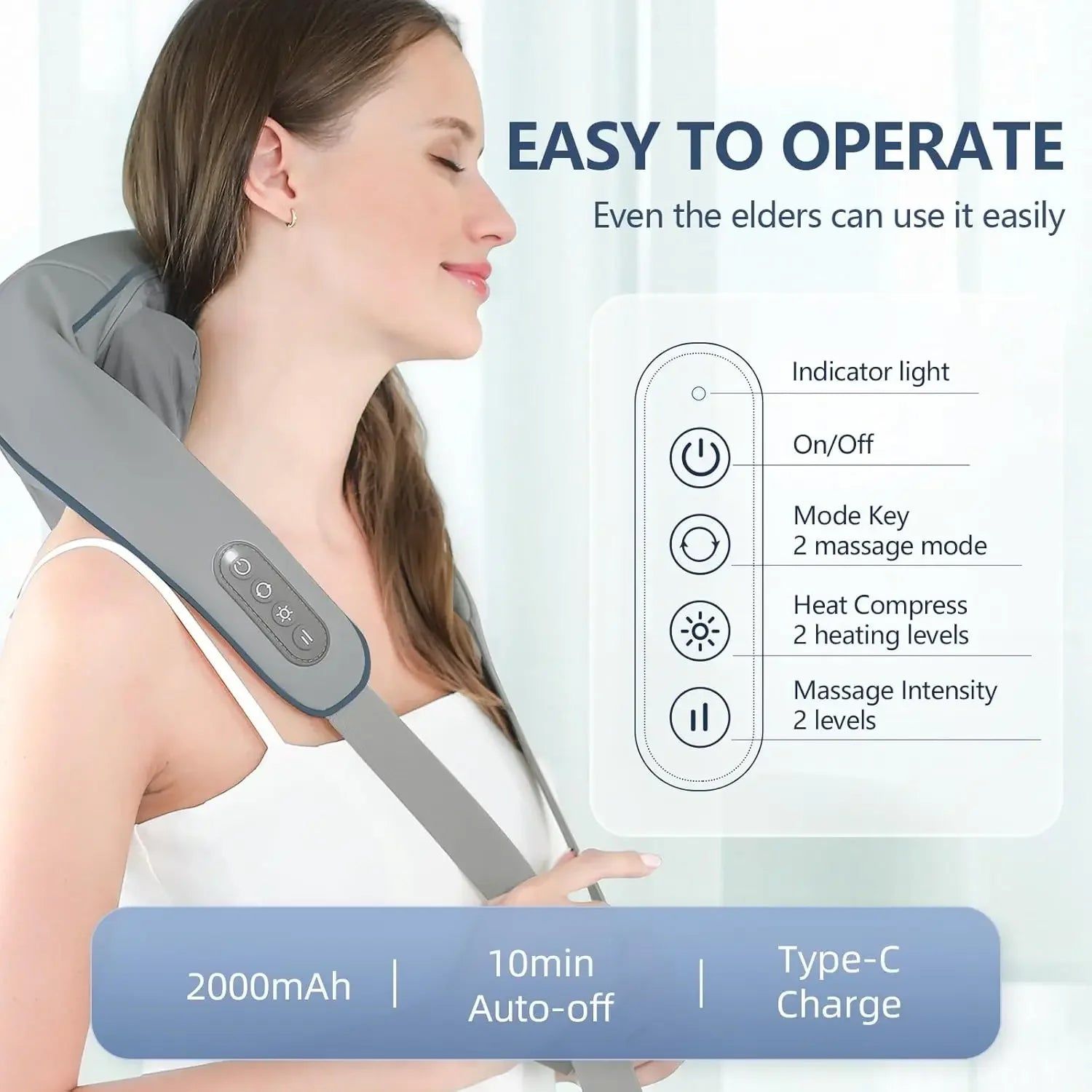 Wireless Neck and Shoulder Massager with Heating Shiatsu Kneading Therapy - Shoplex