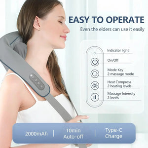Wireless Neck and Shoulder Massager with Heating Shiatsu Kneading Therapy - Shoplex