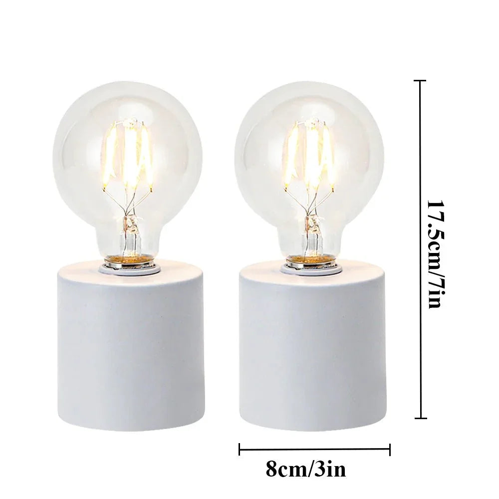 Minimalist White Battery - Operated Table Lamp Exposed Bulb Set - Shoplex