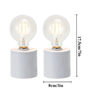 Minimalist White Battery - Operated Table Lamp Exposed Bulb Set - Shoplex