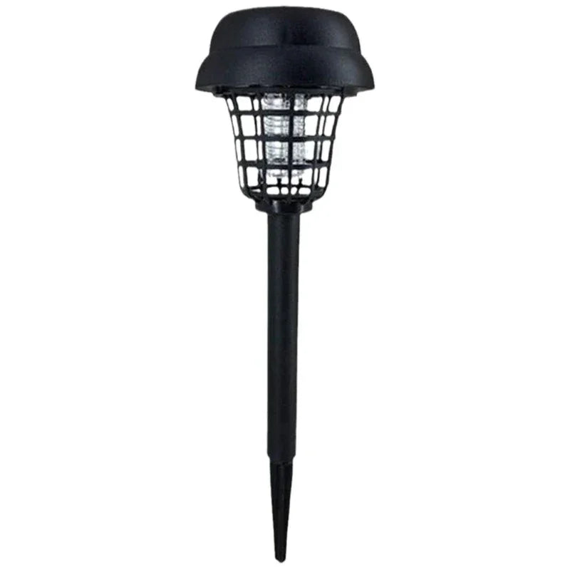 Black outdoor solar bug zapper garden stake lamp with protective grid design
