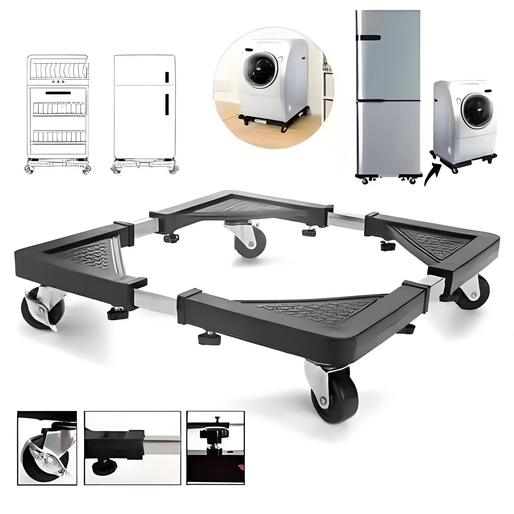 Adjustable Stainless Steel Appliance Base Stand with Lockable Casters - Shoplex