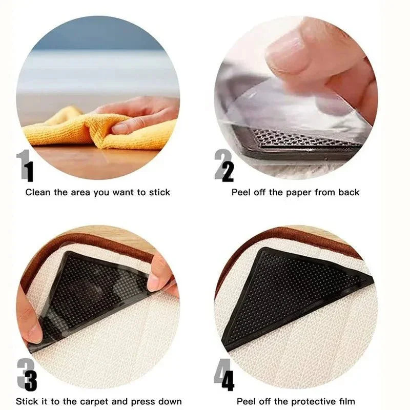 Transparent L - Shaped Reusable Silicone Rug Gripper Anti - Slip Corners Pads - Shoplex