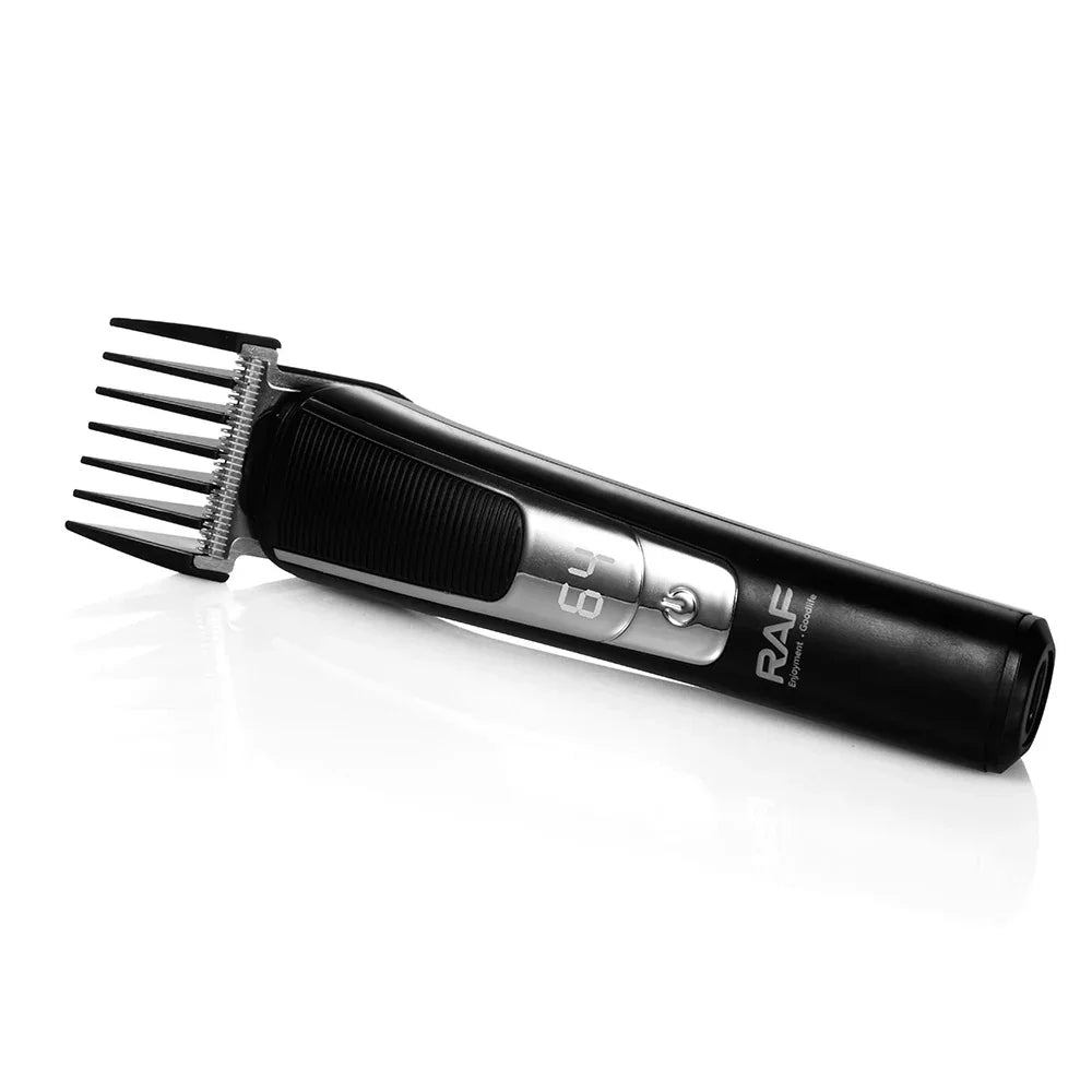 RAF electric hair clipper with adjustable comb attachment on white background