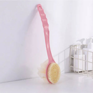 Long-Handle Exfoliating Bath Brush with Bristles and Hanging Hook
