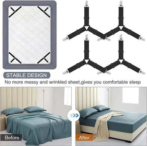 Adjustable 4pcs Bed Sheet Straps with Heavy - Duty Metal Clips - Shoplex