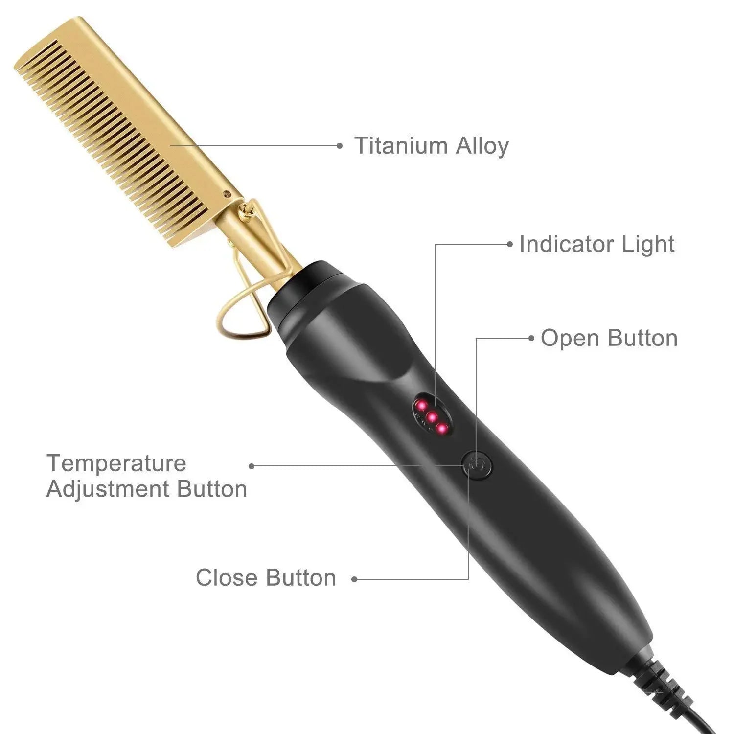 Electric Hot Comb Hair Straightener Portable Temperature Adjustable for Wigs - Shoplex
