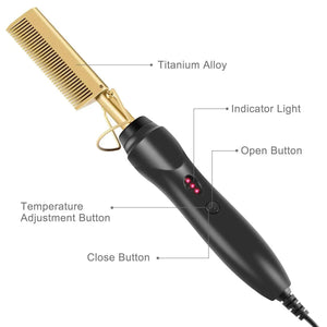 Electric Hot Comb Hair Straightener Portable Temperature Adjustable for Wigs - Shoplex