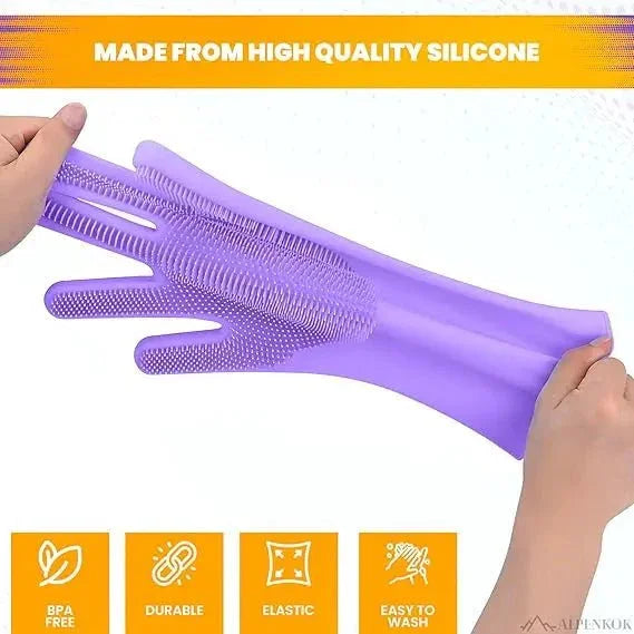 Food Grade Silicone Dishwashing Gloves with Built - In Scrubber - Shoplex