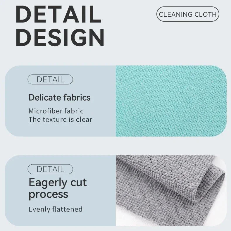 Detail design of microfiber cleaning cloth, showing turquoise and gray fabric texture.