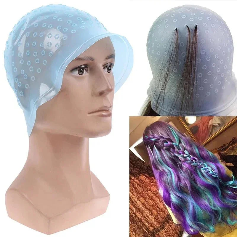 Professional Silicone Hair Dyeing Cap Reusable Staining Cap with Hooks - Shoplex