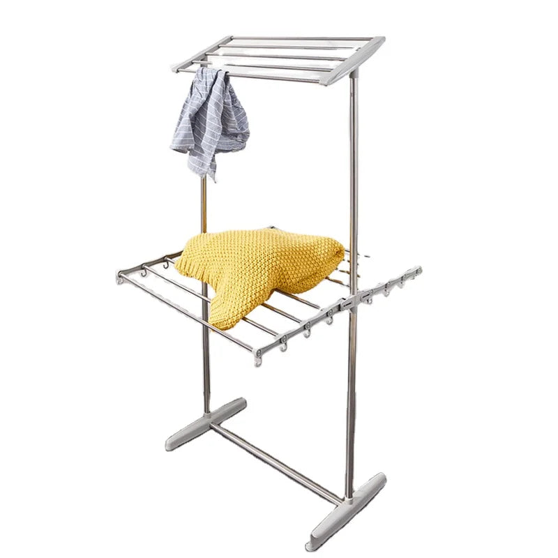Foldable Winged Laundry Drying Rack 2-Layer Portable Clothes Organizer