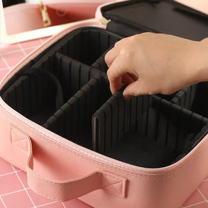 Portable Travel Makeup Organizer Case with LED Mirror and Detachable Pouch - product view 5 - Shoplex