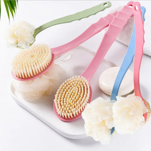 Long-Handle Exfoliating Bath Brush with Bristles and Hanging Hook
