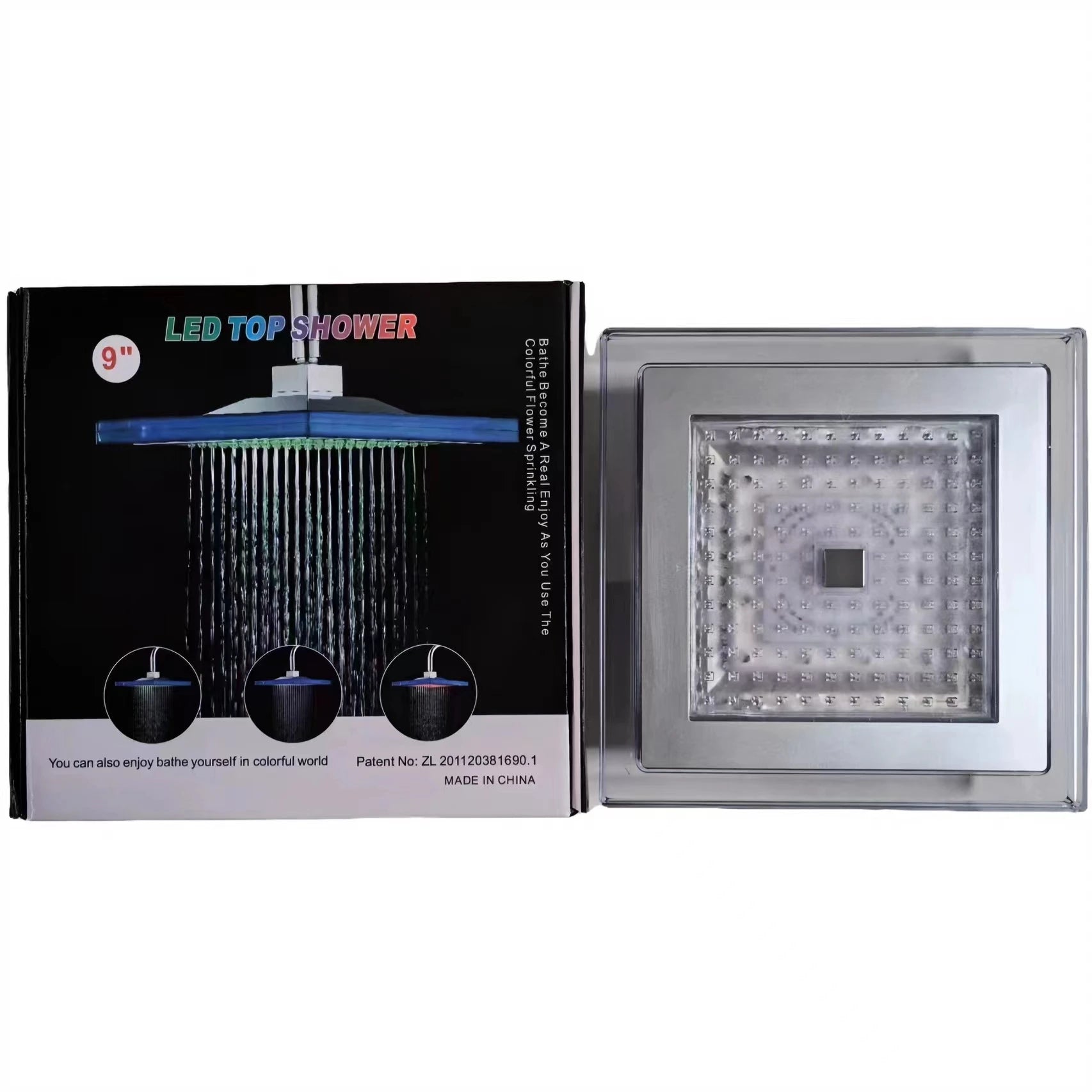 Square LED Rainfall Shower Head with Color-Changing Lights