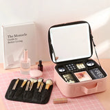 Portable Travel Makeup Organizer Case with LED Mirror and Detachable Pouch - Shoplex