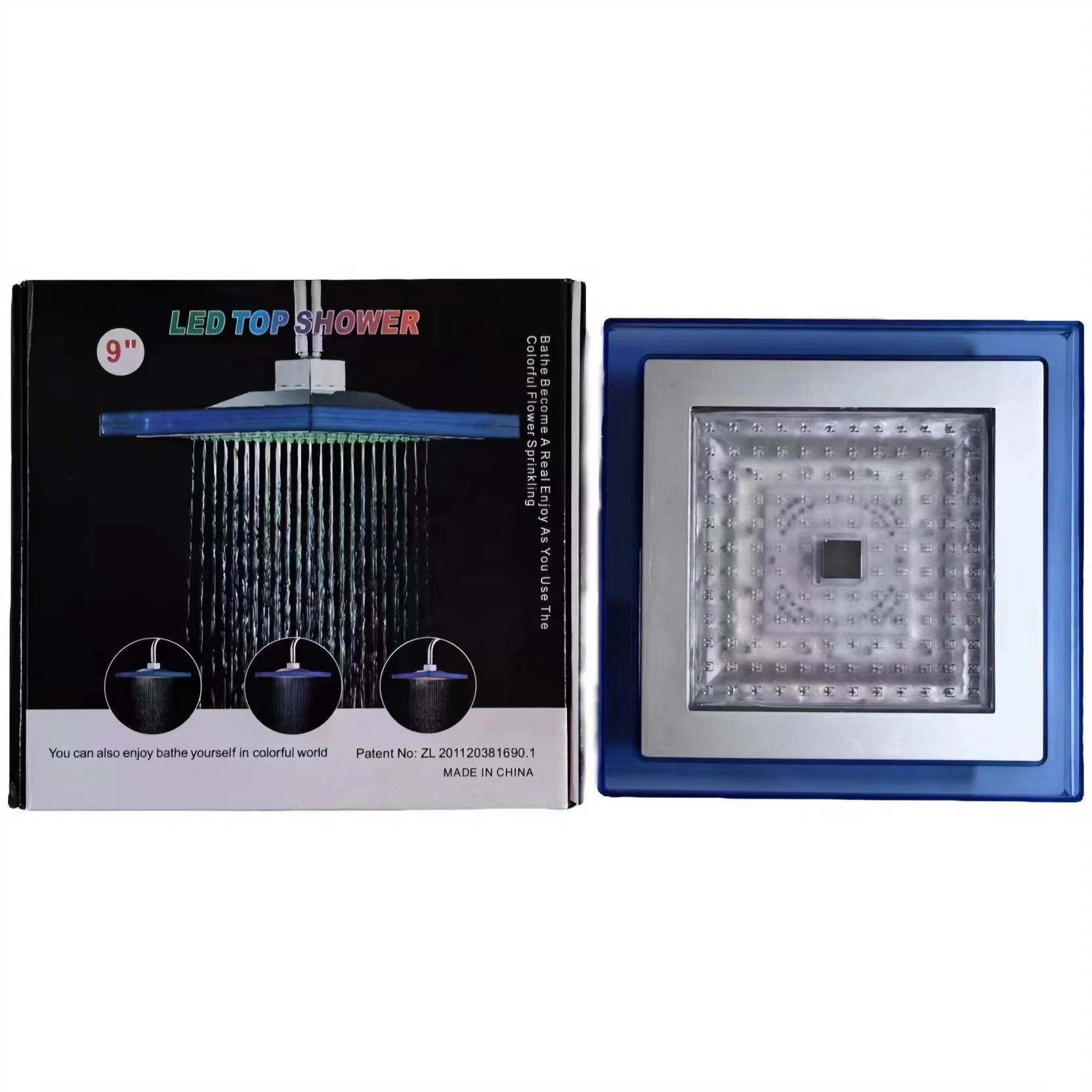Square LED Rainfall Shower Head with Color-Changing Lights