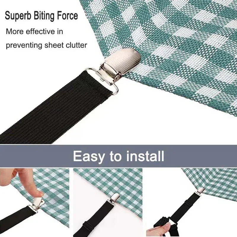 Adjustable 4pcs Bed Sheet Straps with Heavy - Duty Metal Clips - Shoplex