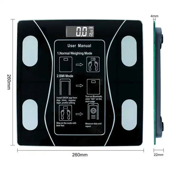 Smart Bluetooth Tempered Glass Body Fat Scale with BMI - Shoplex