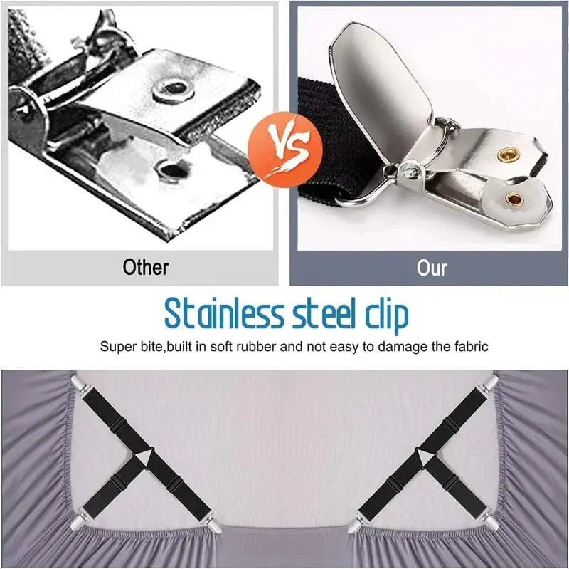 Adjustable 4pcs Bed Sheet Straps with Heavy - Duty Metal Clips - Shoplex