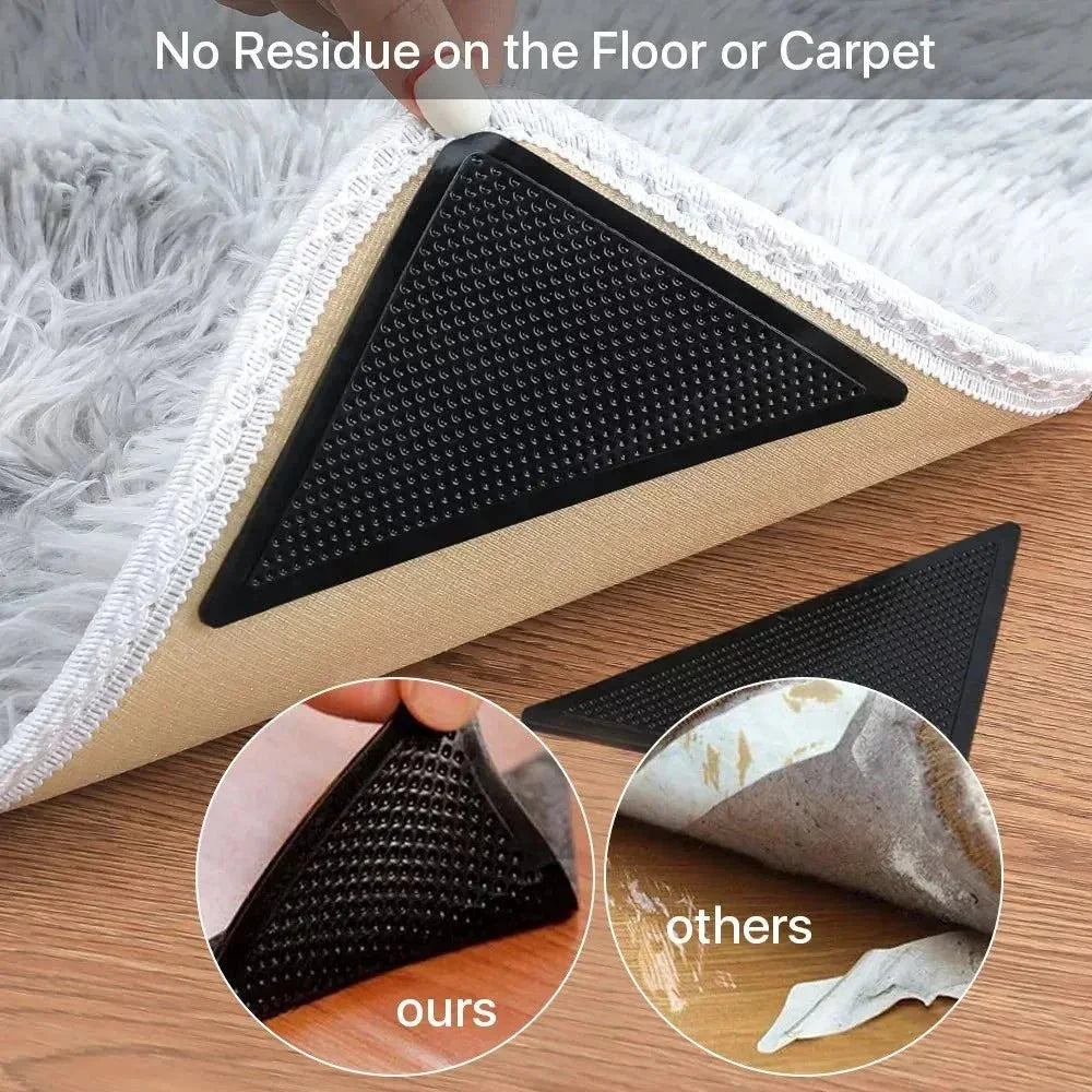 Transparent L - Shaped Reusable Silicone Rug Gripper Anti - Slip Corners Pads - Shoplex