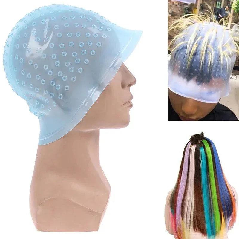 Professional Silicone Hair Dyeing Cap Reusable Staining Cap with Hooks - Shoplex