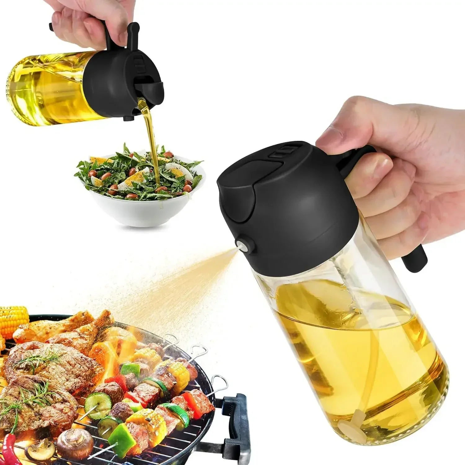 Black Glass Olive Oil Dispenser Spray Bottle 470ml Capacity - Shoplex