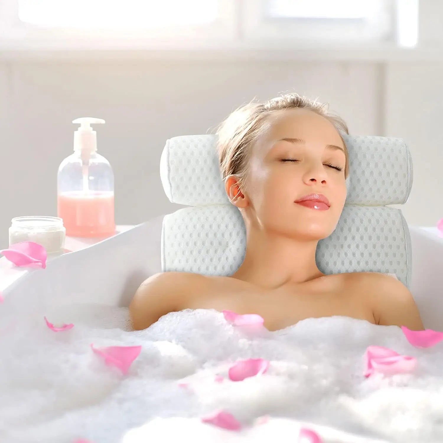 4D Mesh Bathtub Spa Pillow with 6 Strong Suction Cups - product view 5 - Shoplex