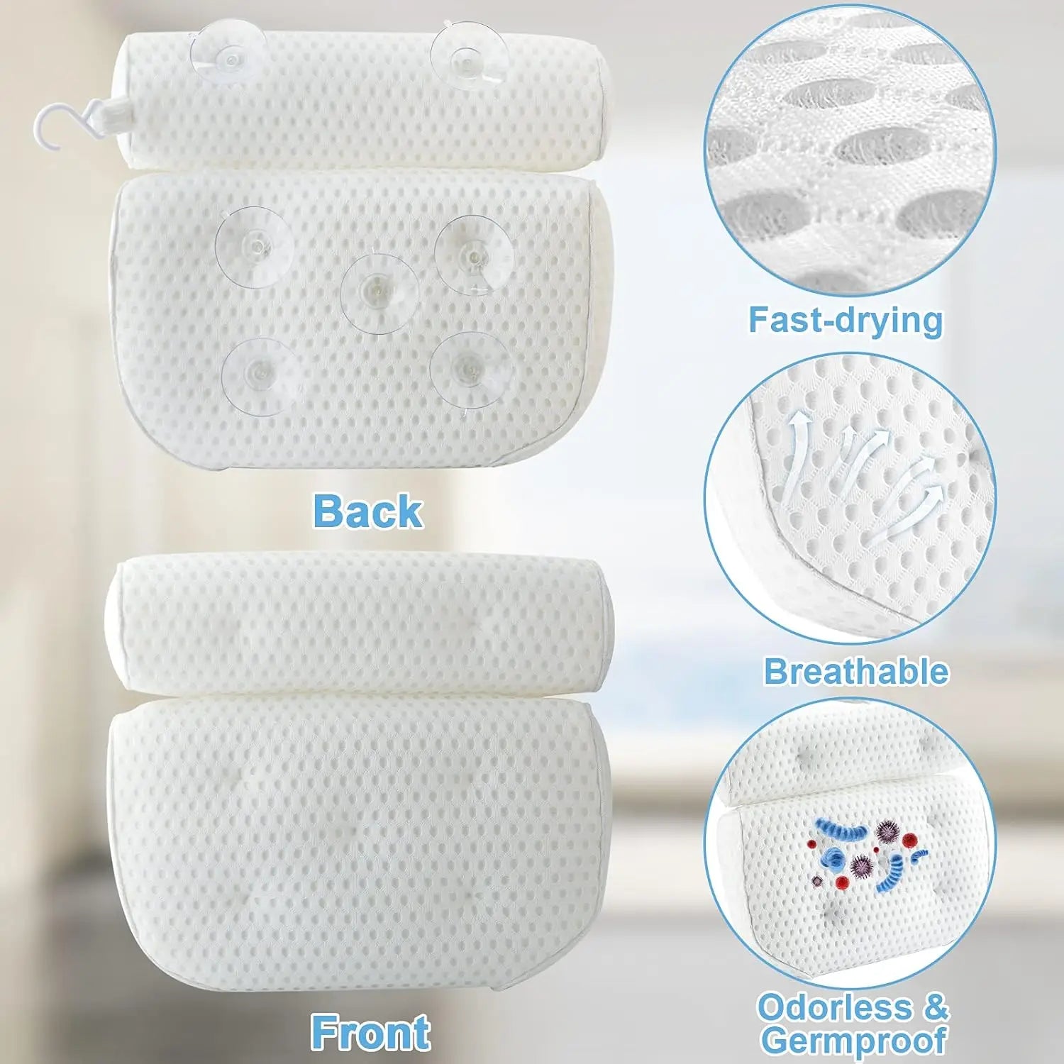 4D Mesh Bathtub Spa Pillow with 6 Strong Suction Cups - product view 3 - Shoplex