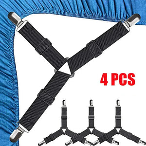 Adjustable 4pcs Bed Sheet Straps with Heavy - Duty Metal Clips - Shoplex