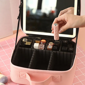 Portable Travel Makeup Organizer Case with LED Mirror and Detachable Pouch - product view 4 - Shoplex