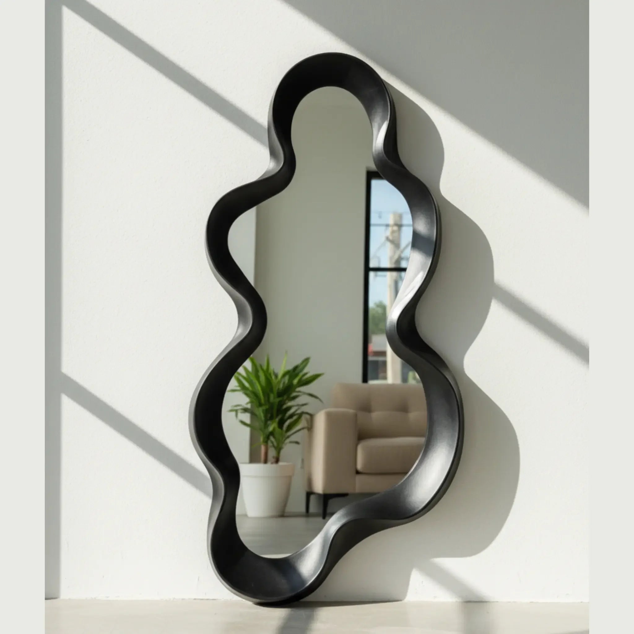 Wavy Full - Length Wall Mirror – Modern Irregular Design - Shoplex