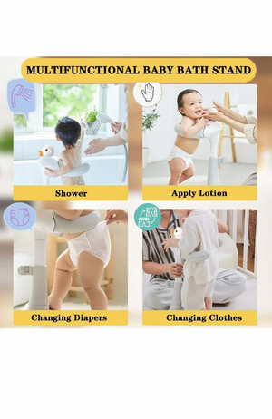 Baby Shower Bath Stand with Adjustable Height Support Seat for Infants