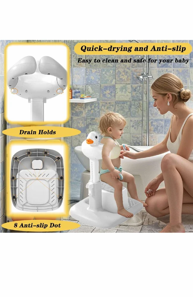 Baby Shower Bath Stand with Adjustable Height Support Seat for Infants