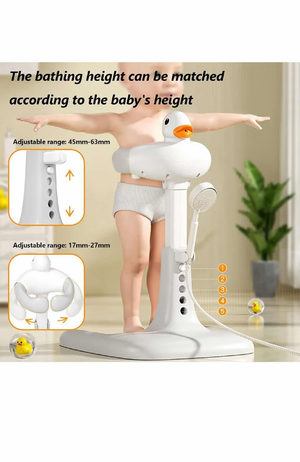 Baby Shower Bath Stand with Adjustable Height Support Seat for Infants