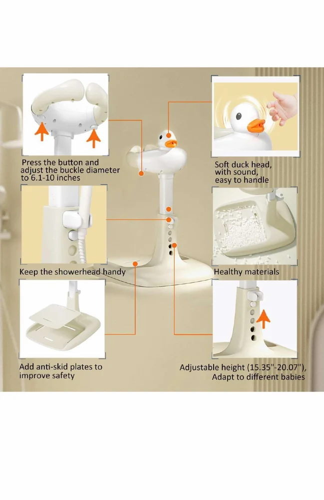 Baby Shower Bath Stand with Adjustable Height Support Seat for Infants