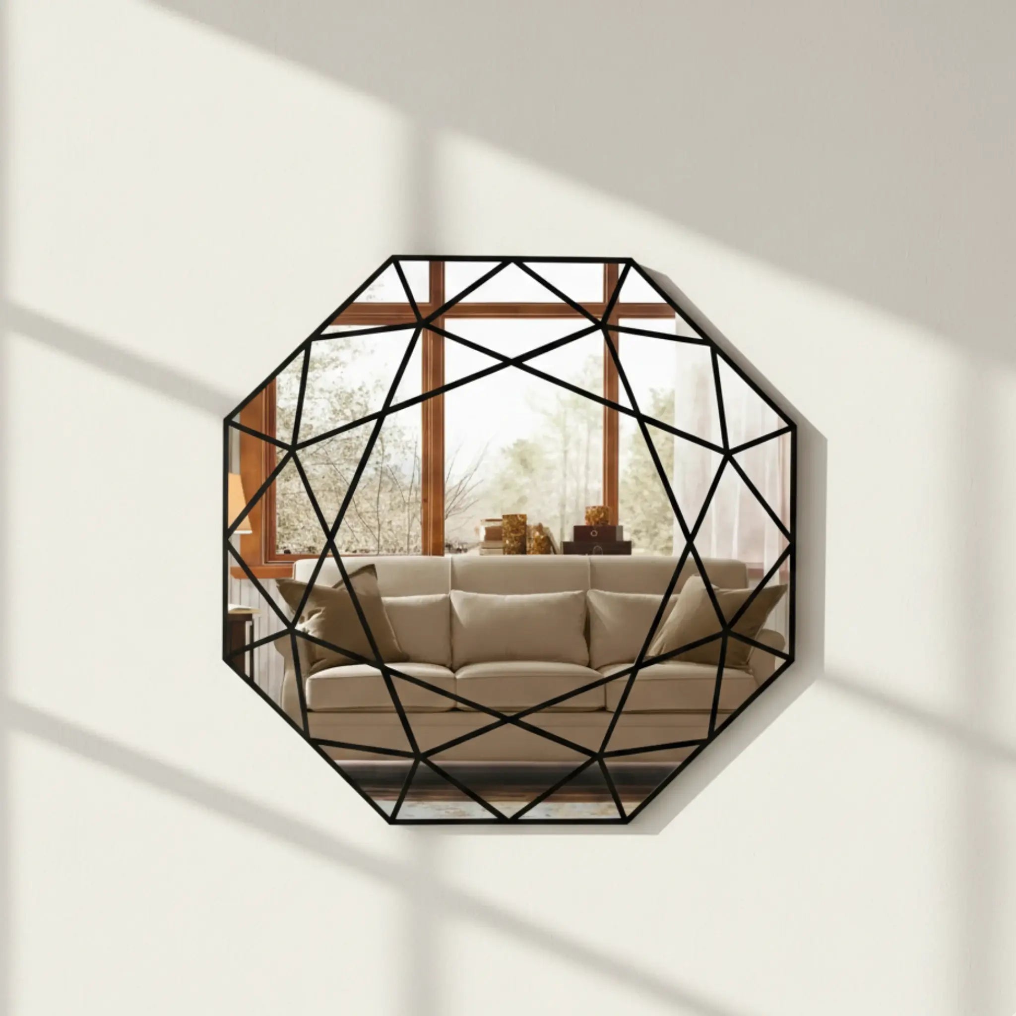 Geometric Diamond Wall Mirror – Black Modern Design