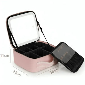 Portable Travel Makeup Organizer Case with LED Mirror and Detachable Pouch - product view 7 - Shoplex