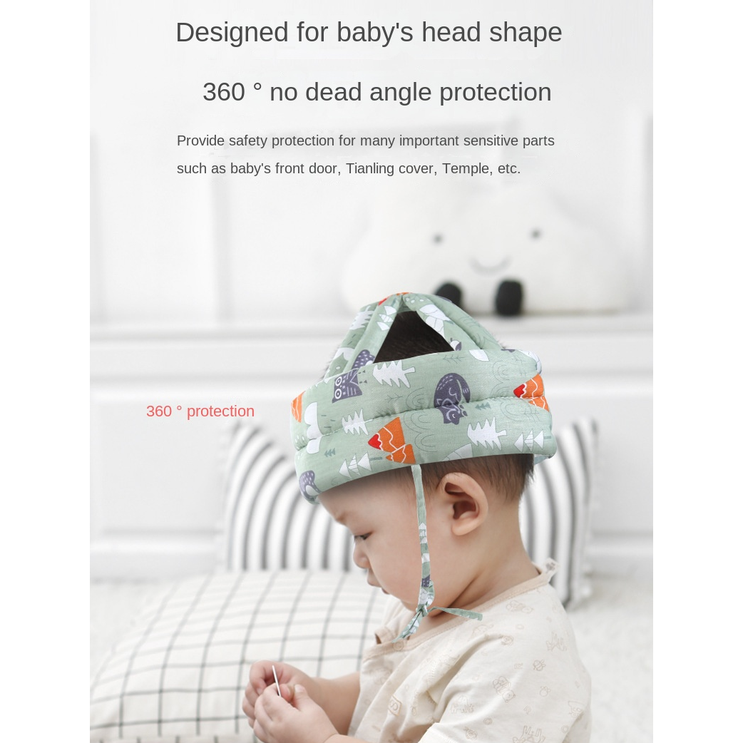 Baby Protective Helmet Hat 360° Impact Cushion Soft Cotton Gray - product view 3 - Shoplex