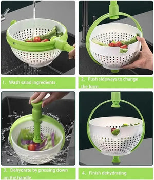 Salad spinner vegetable strainer with green handle washing and drying lettuce and tomatoes